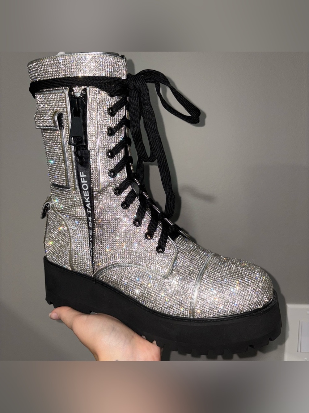 Dollskill Billionaire Bling Rhinestone Combat Boots